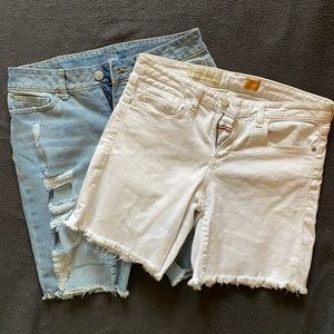 Two pairs cut off raw hem destroyed jean denim shorts Anthropologie white blue